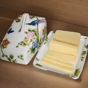 Rare Antique Nippon Cheese Dish Floral Peacock Butterfly Japan Hand Painted MINT